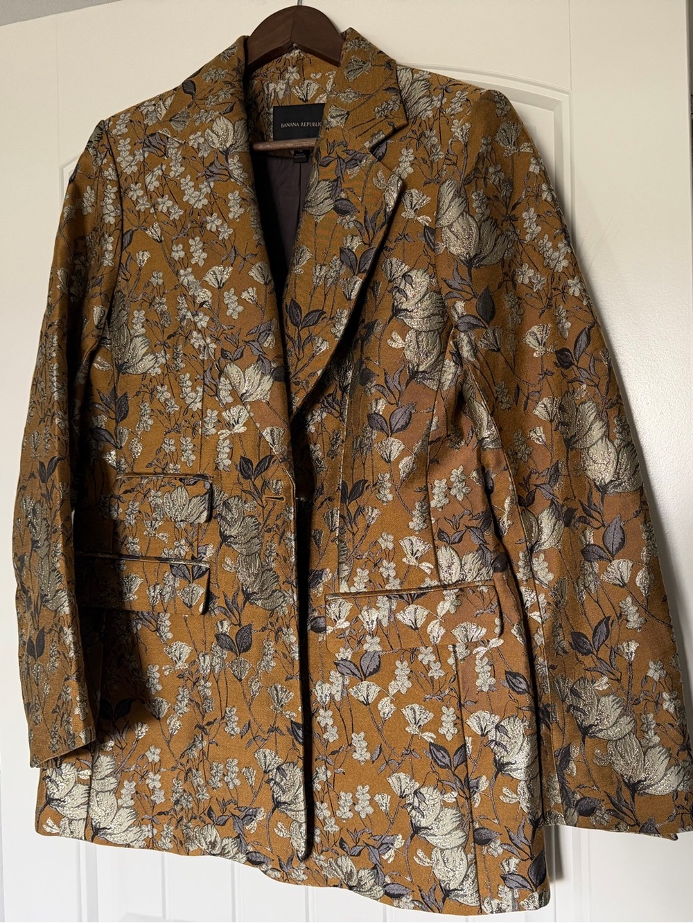 Banana Republic Mustard Floral Jacquard Blazer